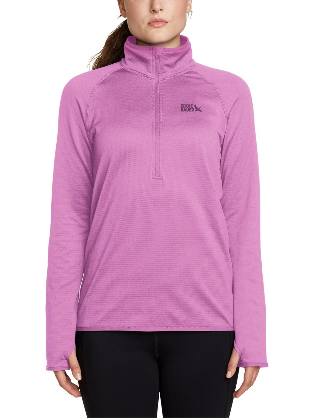 Eddie Bauer Women's Grid Fleece Pink Quarter-Zip Performance Top